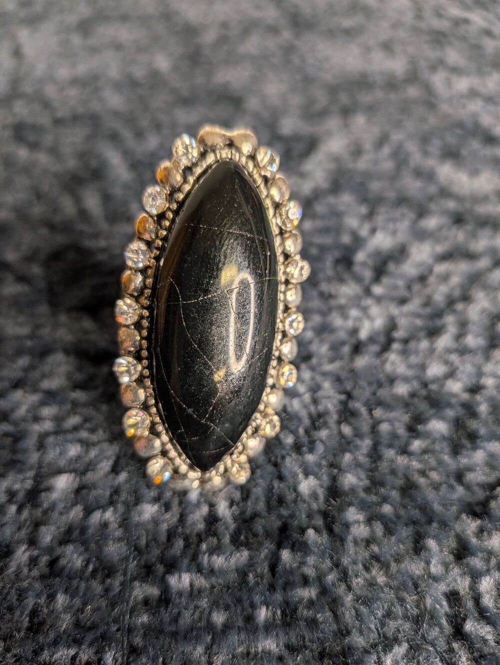 Vintage Gothic Silver Black Marquise Rhinestone Statement Ring 🖤